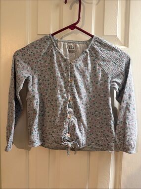 Carter's Light Blue Floral Button-Front Tie-Hem Top